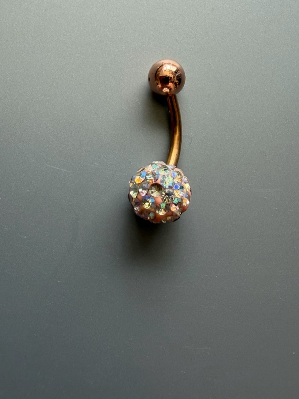 Gold Colored Rhinestone Belly Button Ring with Multi-Color Pavé Ball